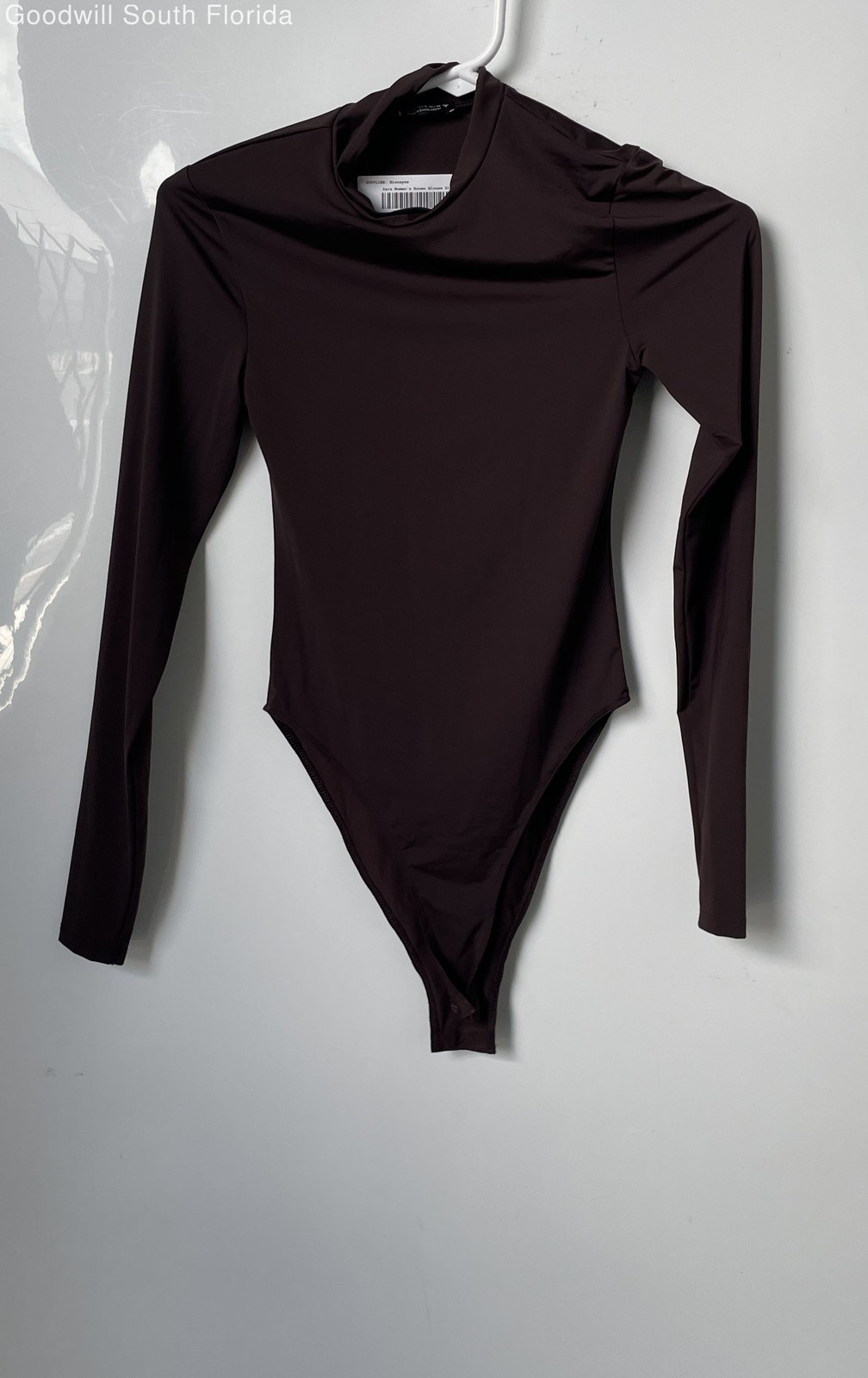 Zara Womens Brown Mock Neck Long Sleeve Bodysuit Blouse Top Size Small
