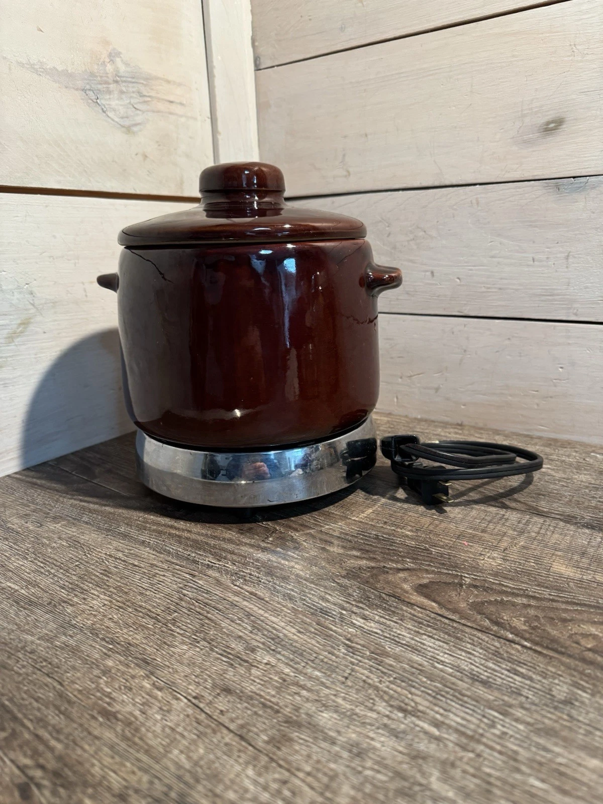 Vintage West Bend 2 Qt Bean Pot Electric Ceramic Crock 3299 Brown MCM Heat Ring