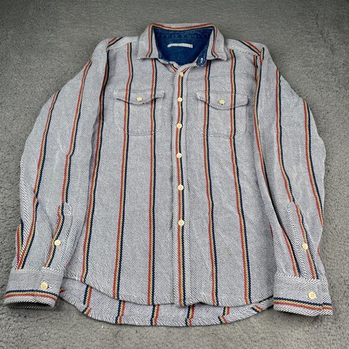 Outerknown Blanket Hemd Herren Large grau gestreift Knopf Langarm Baumwolle Twill