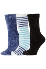 HUE Women's 3-pack Cozy Crew Socks Blue Stripe/Black/Blue