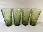 VTG Set Of 4 Anchor Hocking 12 oz Milano Avocado Green Crinkle Drinking Glasses