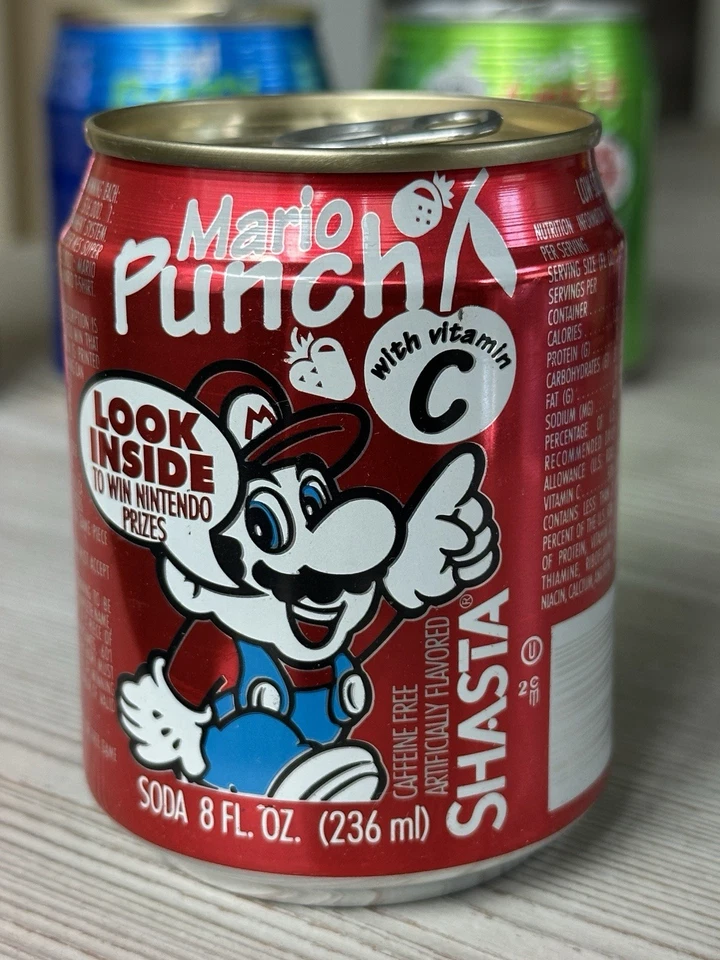 Nintendo Super Mario Bros Shasta 8 oz Soda Can Set 1993 Yoshi Luigi Princess - Image 2 of 4