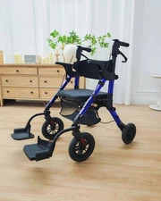 Transport-Wheelchair-Lightweight-Foldable, 2 in 1 Rolling Walker Chair-Used