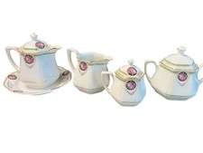 Bavaria Tea Set Art Deco Rose Medallion 1910-1930 4pc White/Gold
