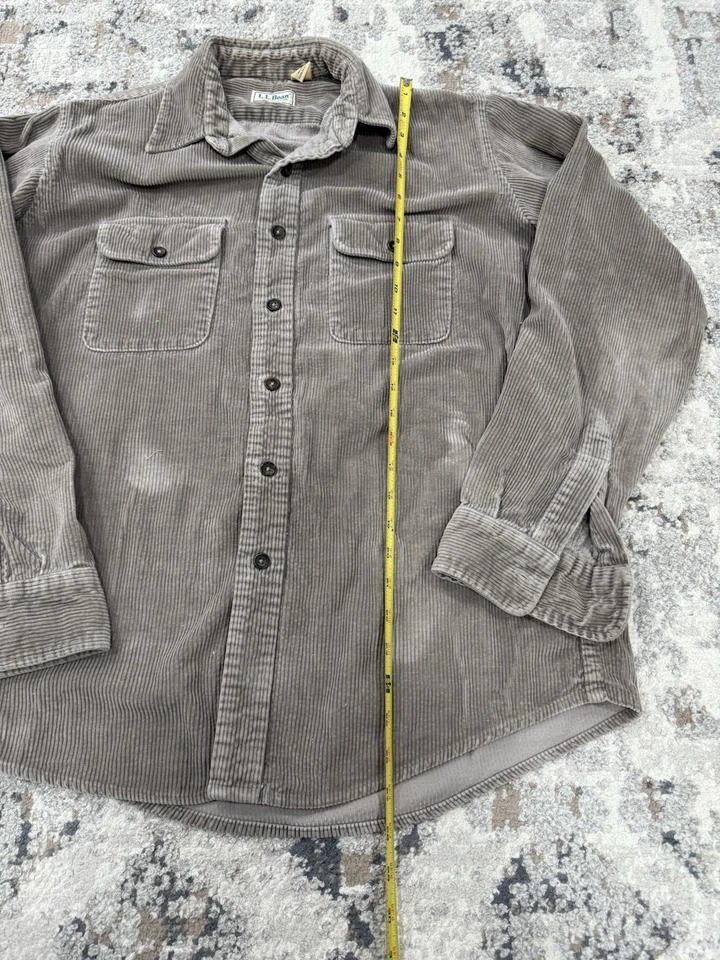 Camisa LL Bean Para Hombre Mediana Marrón Pana Abotonada Doble Bolsillo EE. UU. Foto 4 de 4