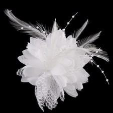 Lot of 5 Clip-On 4" WHITE Flower Feather Beads Fascinator Wedding Dance Ponytail