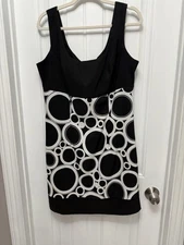 AB Studio Dress Women's Black White Size 14 Circles And Solid