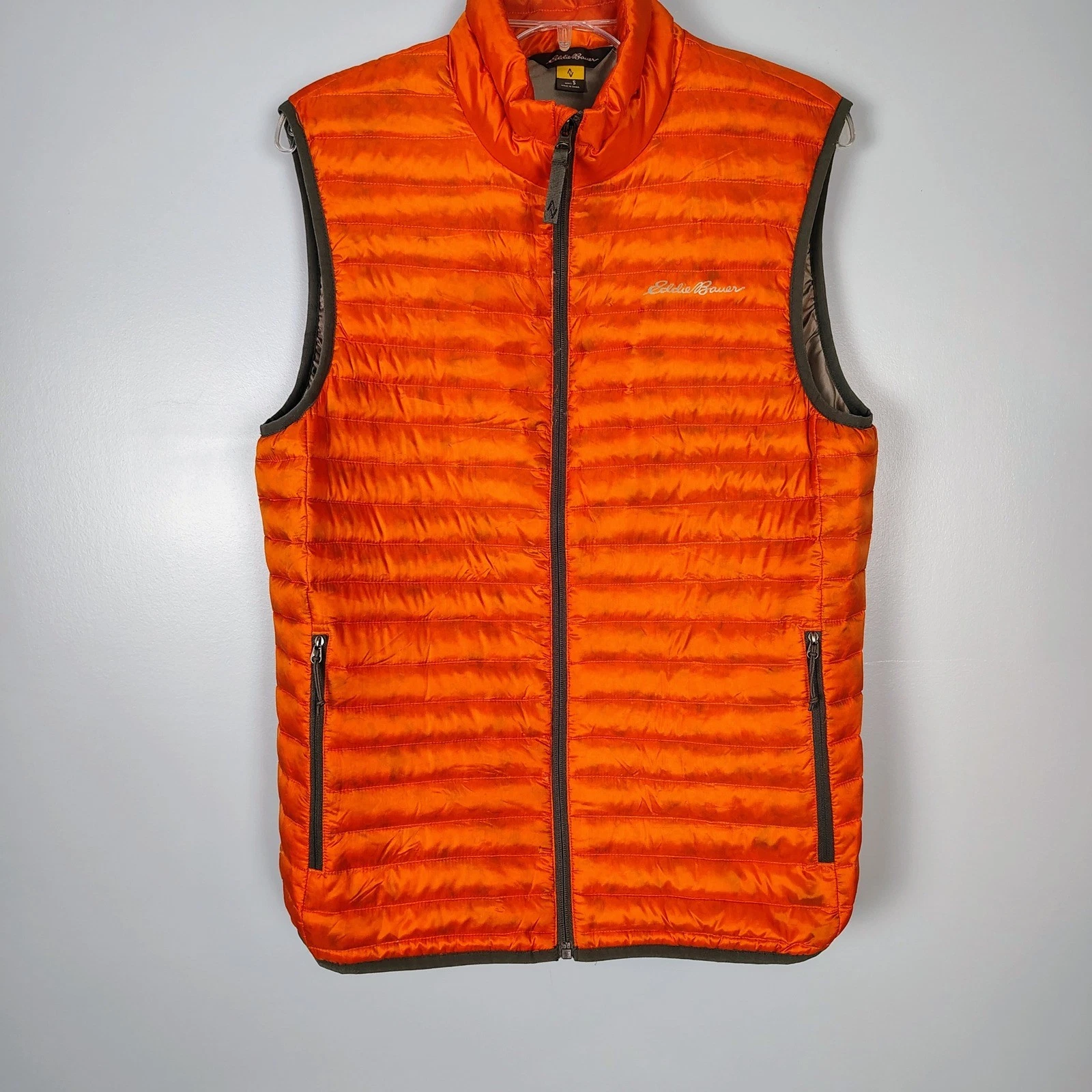 Eddie Bauer Travex Mens Orange EB700 Down Puffer Vest Small High Vis Outdoor