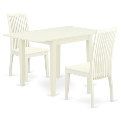 East West Furniture Norden 3-piece Dining Set with Slat Back Chairs in White