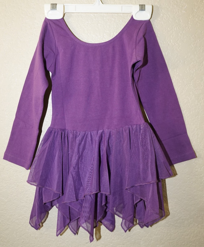 Zacloture Purple Ballet Dance Leotard Long Sleeve Chiffon Skirt Size 120 NWT