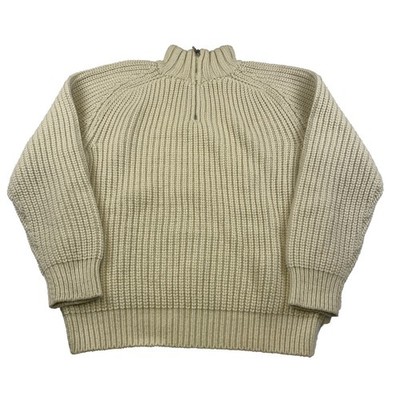 Grobstrick creme Alpaka Wollmischung Viertelreißverschluss Pullover XL Made in Italy schwerer Strick