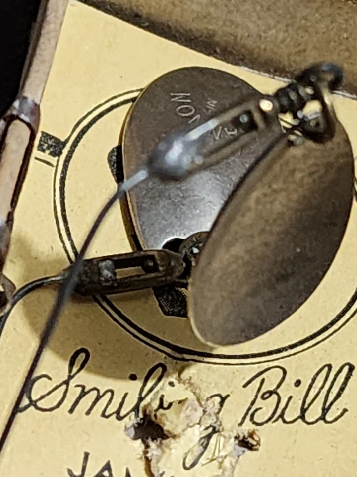 Señuelo de pesca Shannon Twin Spinner 1932 WJ Jamison caja envío etiqueta sello de 3 centavos Foto 3 de 4