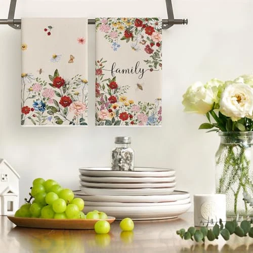 Bloom Flowers Leaves Spring Kitchen Towels Dish Towels, 18x26 Inch Farmhouse - Image 2 of 4