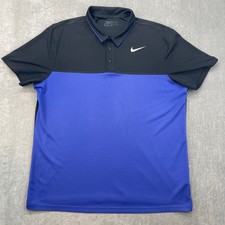 Nike Mens XL Blue Black Golf Dri Fit Polo Shirt Standard Fit Performance