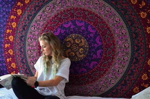 KUNST UND MAGIE Wandteppich Tagesdecke Wandbehang Mandala Deko Tuch Peacock Pfau Xl Ca 200x230cm S0k5w0kc