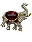 Swarovski Elephant Trunk Up Pave Crystals Red/Green Crystal Accents Swan Logo