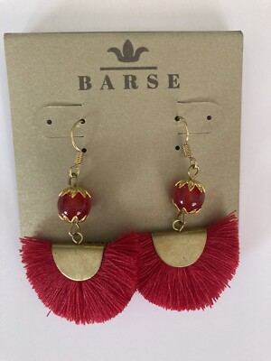 New Barse Earrings Red Fan Tassel