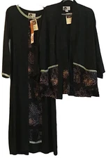 KUPU KUPU Small Black Sage Artsy Rayon 2pc Long Dress Open Jacket NWT $130