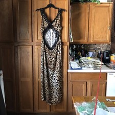 PrettyLittleThing Leopard Print Lace Cutout Maxi Dress Plus 14 Y2K Glam NWT