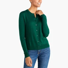 J Crew Classic 100% Cotton Crewneck Cardigan Preppy Modern Green NEW XS-3X