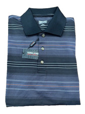 KIRKLAND MEN'S Striped Performance Play Dry Polo Shirt BLACK S NWT