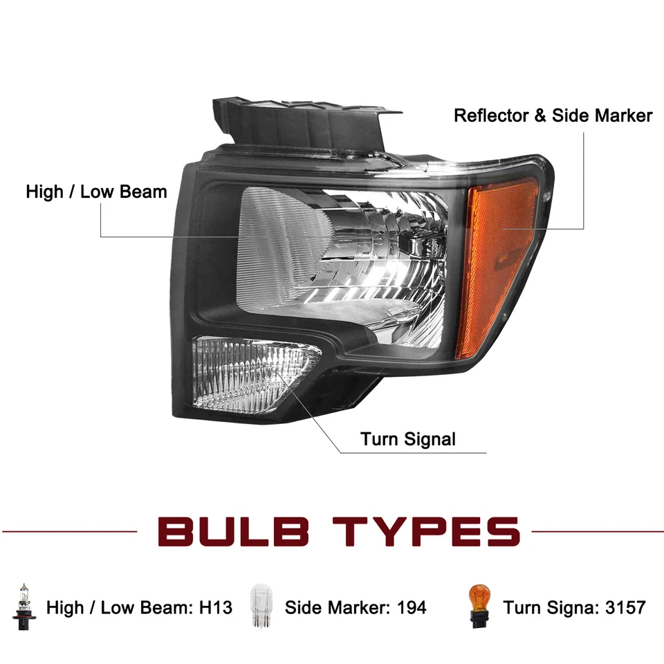Faros negros diestros+derechos para camioneta Ford F-150 F150 2009 2010 2011 2012 2013 2014 Foto 2 de 4
