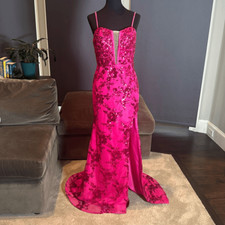 Women  s Pink Mermaid Fit Prom Party Dress Sparkly Sequins Lace Up Back Size 6