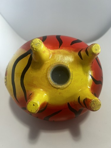VTG Hand Painted Mexican Folk Art Clay/Ceramic Tiger Piggy Bank w/stopper EUC - Picture 7 of 10
