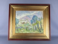 Grand Cadre Matériel Vintage Huile Sur Toile Signé Et Daté Année 1960