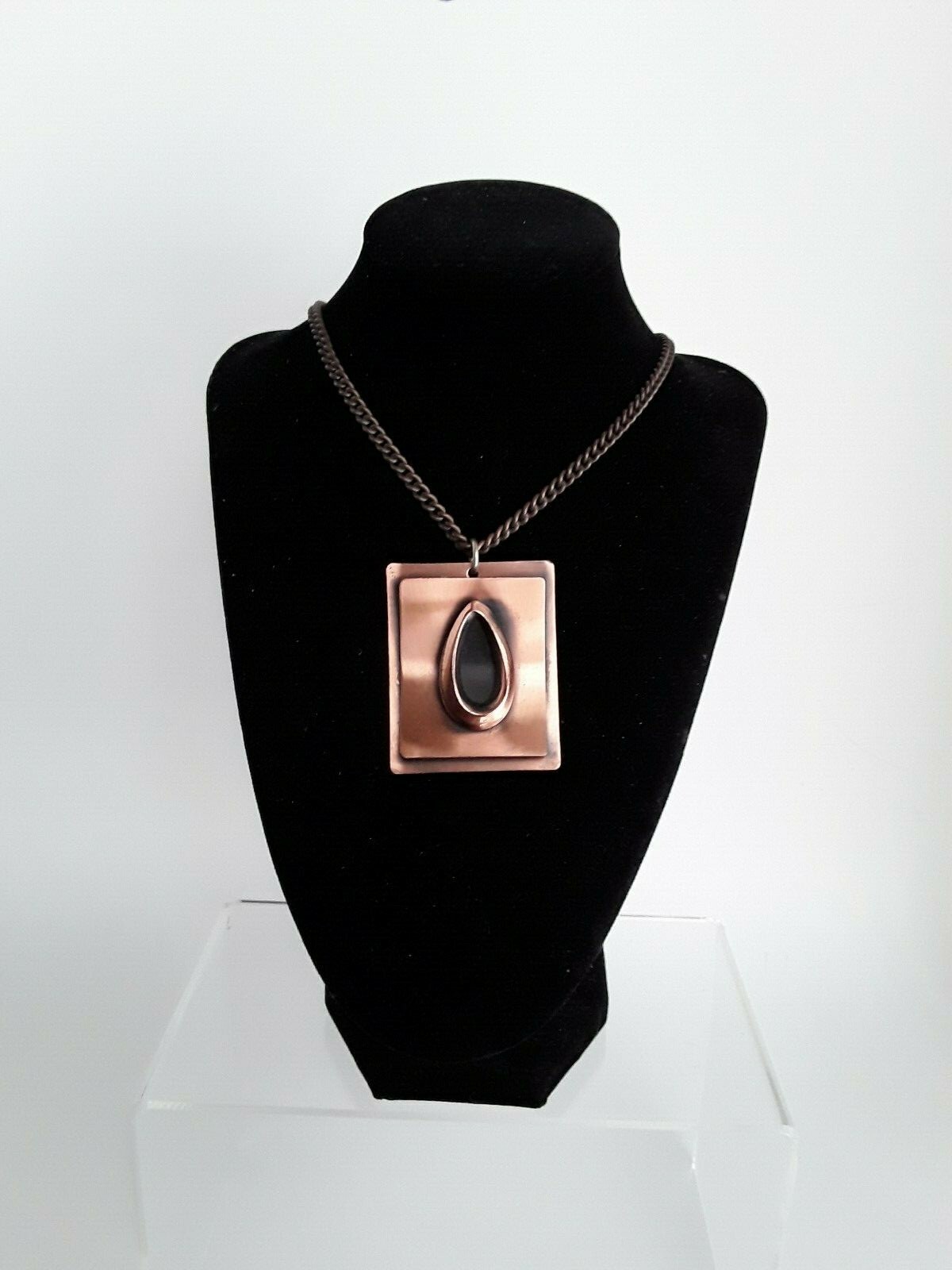 Copper Rectangular Teardrop Pendant 18" Chain Nec… - image 4