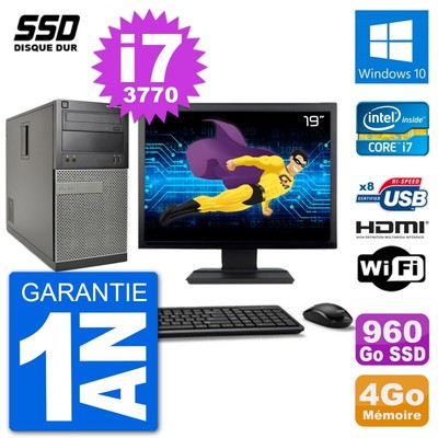 PC Dell 3010 MT Bildschirm 19'' i7-3770 RAM 4GB SSD 960GB HDMI Windows 10 Wifi