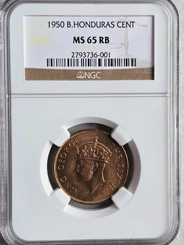 British Honduras 1 Cent 1950 NGC MS 65 RB