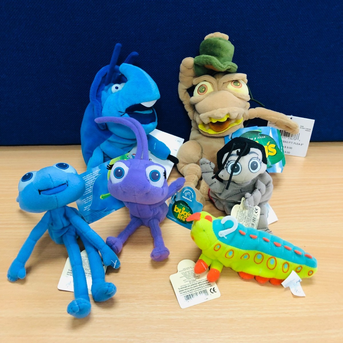 Vintage Original Disney Pixar A Bugs Life Tagged Bean Bag Plush Bundle