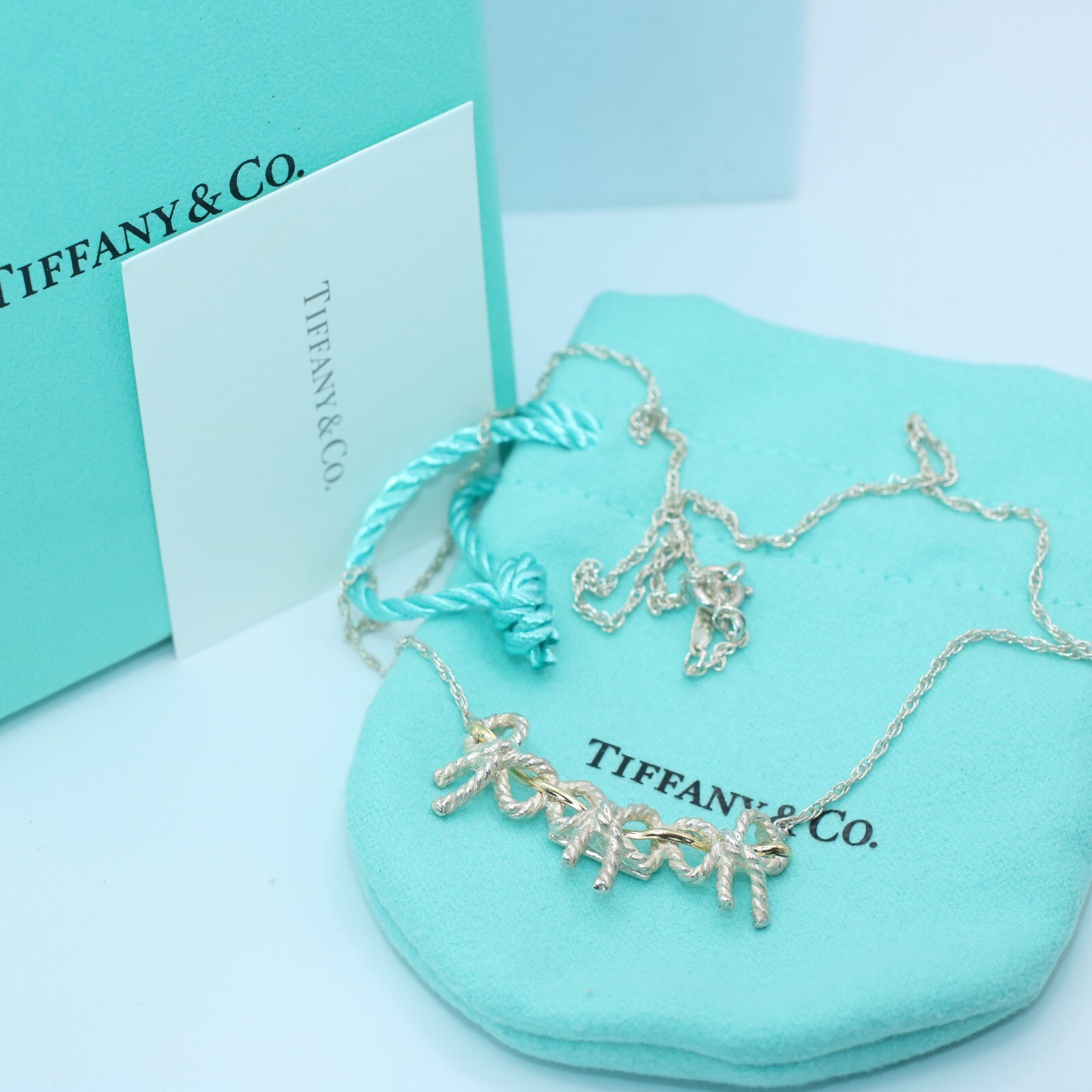 Tiffany & Co. Necklace Silver 925 & Gold 3 Ribbon 1.3x0.4in With Box  #A1031