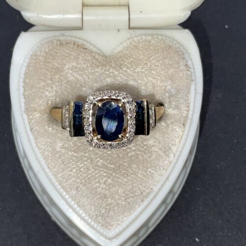 Vintage 10K Genuine Sapphire & Diamond Ring size 9.75