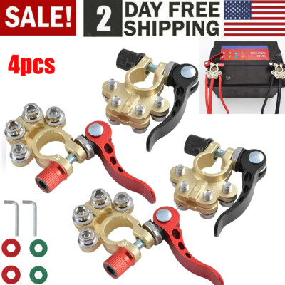 4PCS Car Battery Terminal Connectors Quick Release Disconnect Positive Negative
