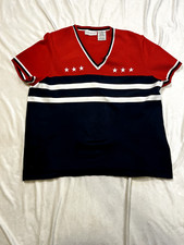 White Stag Womens Sweater Extra Large Short Sleeve American Flag Patriot