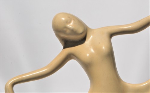 ANTIQUE VINTAGE ART NOUVEAU CERAMIC STONEWARE DANCING WOMAN HAIR PIN HOLDER - Picture 5 of 5