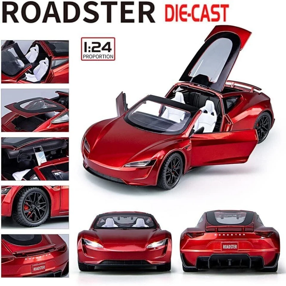 Coche deportivo Tesla Roadster escala 1:24 diecast aleación modelo coche carreras vehículos juguete Foto 4 de 4