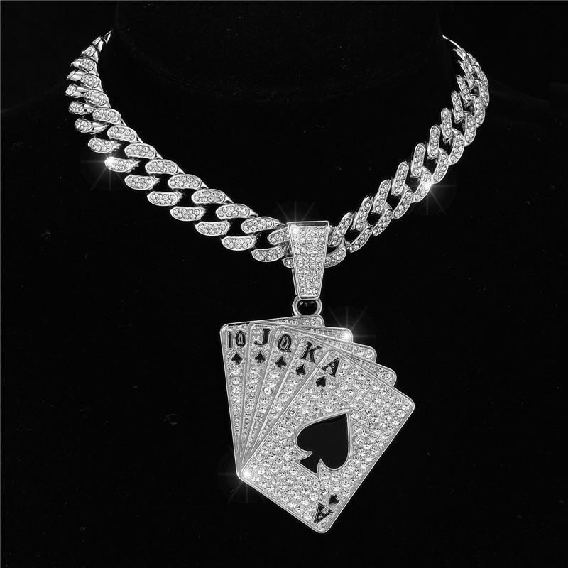 Hip Hop Multicolor Crystal Engraved Metal Chain Necklace