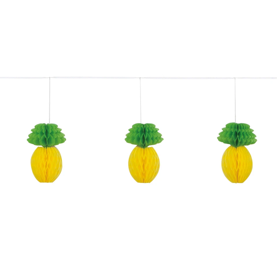 8 Hanging Honeycomb Pineapple Summer Luau Party Paper 7 FT Garland, Yellow Green - Image 3 of 3