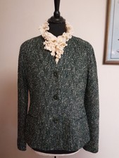Ladies Les Copains Green Tweed With White Black Flecks Tailored Wool Jacket S/m