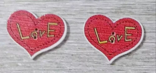 heart love wood sewing buttons 2 holes 1 inch crafts red 2pc