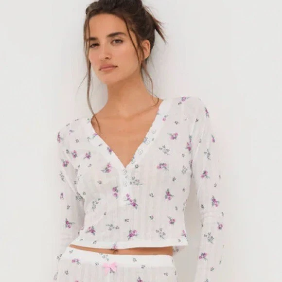 Camisa para dormir Pointelle blanca For Love And Lemons talla X-pequeña nueva con etiquetas Foto 2 de 4