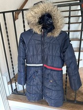 Girl  s Size 12-14 Tommy Hilfiger Long Length Heavy Jacket Hood Faux Fur
