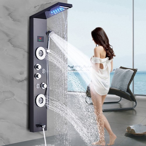 5 funciones LED Panel de ducha Ducha de lluvia Hidromasaje Acero inoxidable LCD - Imagen 28 de 94