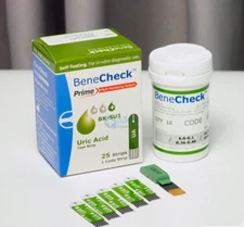 NEW on seal ! BENECHECK PRIME URIC ACID Test Strips - 2 Box @ 25 Strips