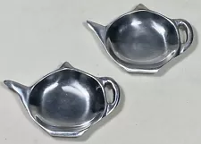 Pair of Tea Bag Rest Holders by Holland Boone Polished Pewter Teapot Shaped