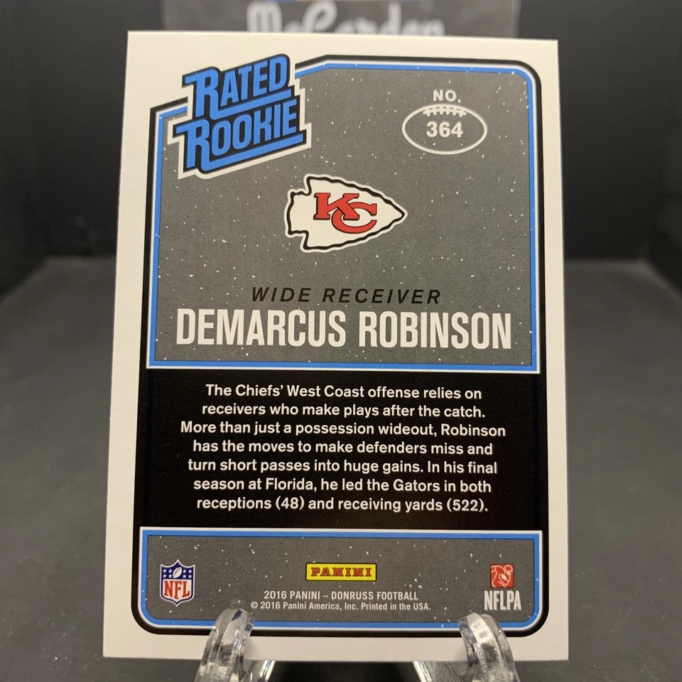 2016 Donruss Rated Rookies Press Proof Blue Demarcus Robinson #364 Rookie Chiefs - Image 2 of 2