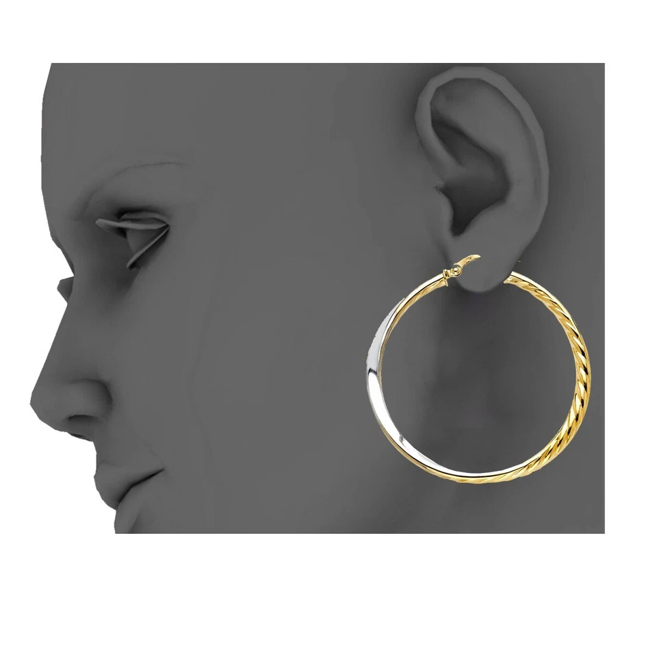 14K Two Tone Gold Twisted Hoop Earrings - Image 2 of 4